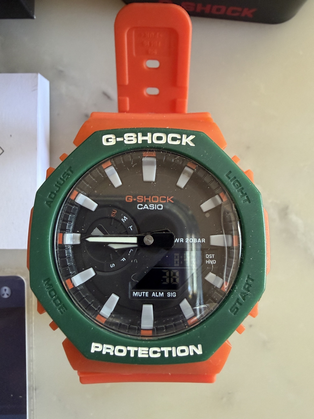 Casio G-Shock Orange Band Green Bezel Digital-Analog Watch
